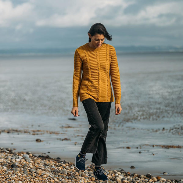 Isobaa Womens Merino Cable Sweater (Mustard)