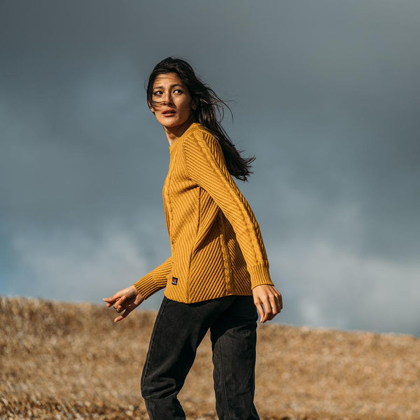 Isobaa Womens Merino Cable Sweater (Mustard)