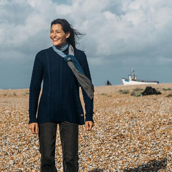 Isobaa Womens Merino Cable Sweater (Navy)