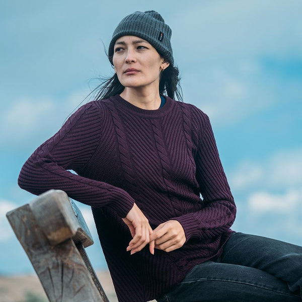 Isobaa Womens Merino Cable Sweater (Wine)