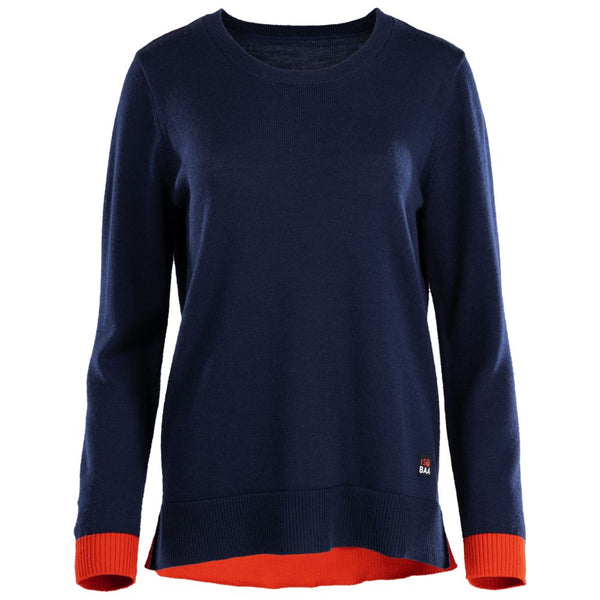 isobaa Womens Merino Crew Sweater (Navy/Orange)