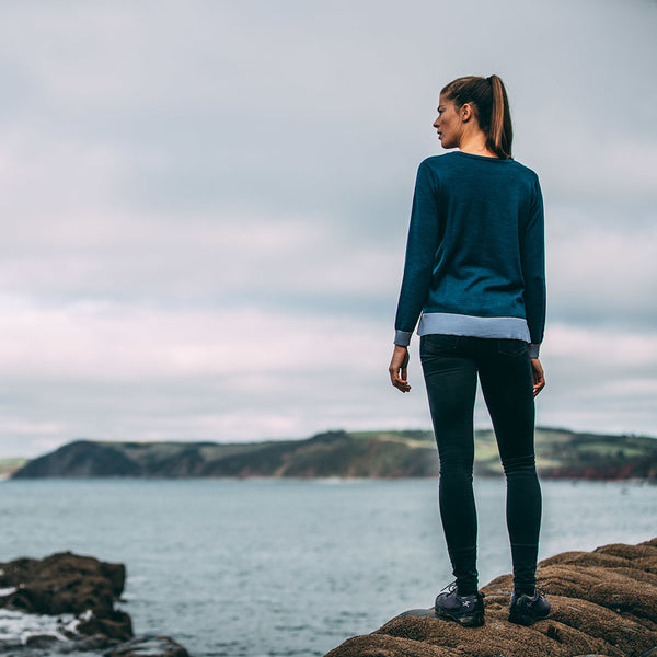 Isobaa Womens Merino Crew Sweater (Petrol/Sky)