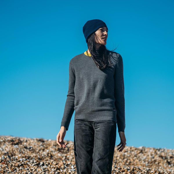 Isobaa Womens Merino Honeycomb Sweater (Smoke/Lime)