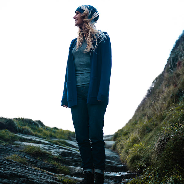 Isobaa Womens Merino Open Cardigan (Navy)