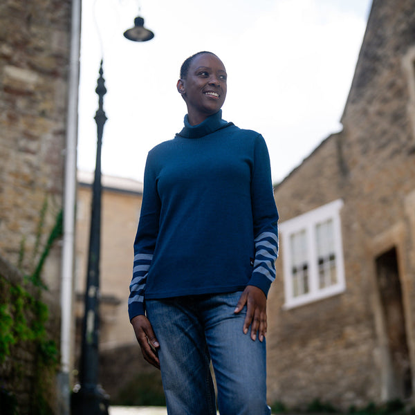 Isobaa Womens Merino Roll Neck Sweater (Petrol/Sky)