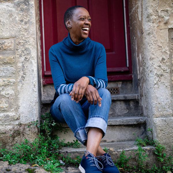 Isobaa Womens Merino Roll Neck Sweater (Petrol/Sky)