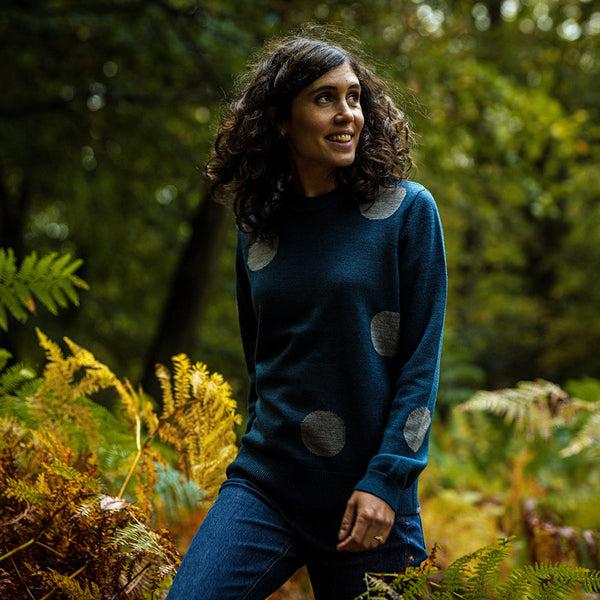 Isobaa Womens Polka Dot Sweater (Petrol/Charcoal)