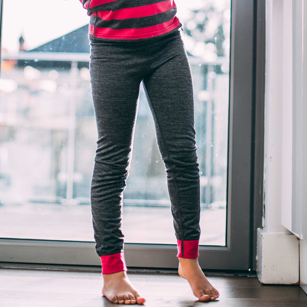 Isobaa Junior Merino Blend 200 Leggings (Smoke/Fuchsia)