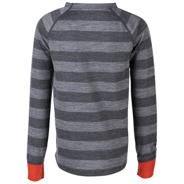 Isobaa Junior Merino Blend 200 Long Sleeve Crew (Stripe Charcoal/Smoke)