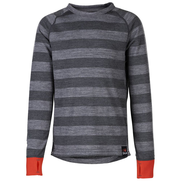 isobaa Junior Merino Blend 200 Long Sleeve Crew (Stripe Charcoal/Smoke)