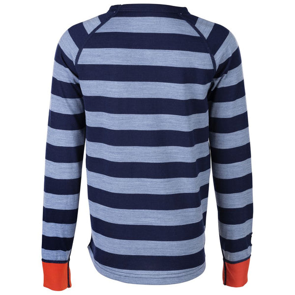 Isobaa Junior Merino Blend 200 Long Sleeve Crew (Stripe Navy/Sky)