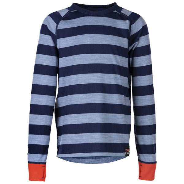 isobaa Junior Merino Blend 200 Long Sleeve Crew (Stripe Navy/Sky)