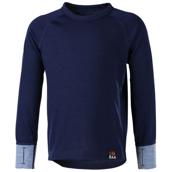 isobaa Kids Merino Blend 200 Long Sleeve Crew (Navy/Sky)