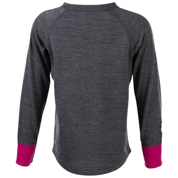 Isobaa Kids Merino Blend 200 Long Sleeve Crew (Smoke/Fuchsia)