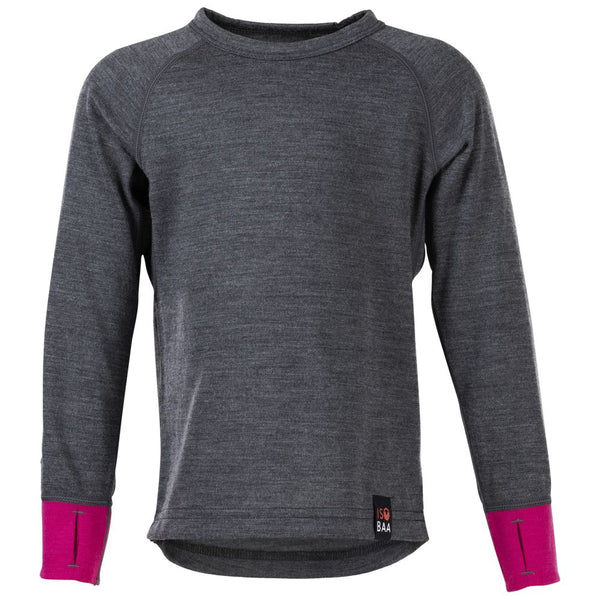 isobaa Kids Merino Blend 200 Long Sleeve Crew (Smoke/Fuchsia)