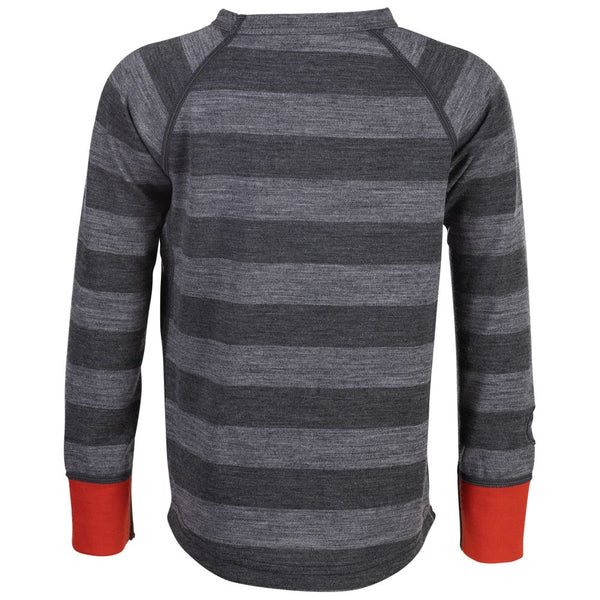 Isobaa Kids Merino Blend 200 Long Sleeve Crew (Stripe Charcoal/Smoke)