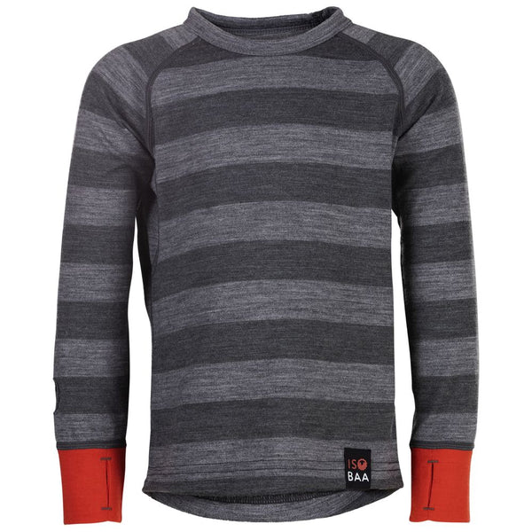 isobaa Kids Merino Blend 200 Long Sleeve Crew (Stripe Charcoal/Smoke)