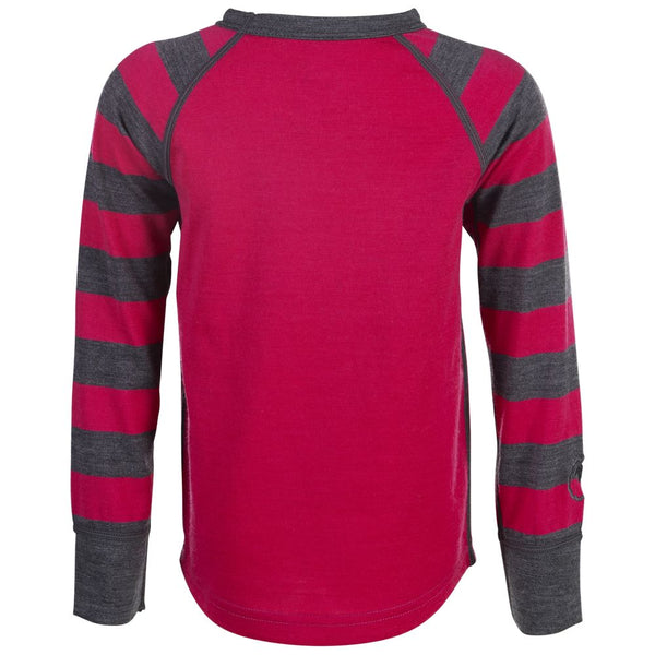Isobaa Kids Merino Blend 200 Long Sleeve Crew (Stripe Fuchsia/Smoke)