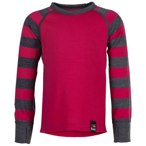 isobaa Kids Merino Blend 200 Long Sleeve Crew (Stripe Fuchsia/Smoke)