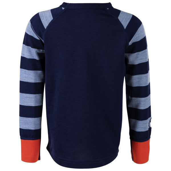 Isobaa Kids Merino Blend 200 Long Sleeve Crew (Stripe Navy/Sky)