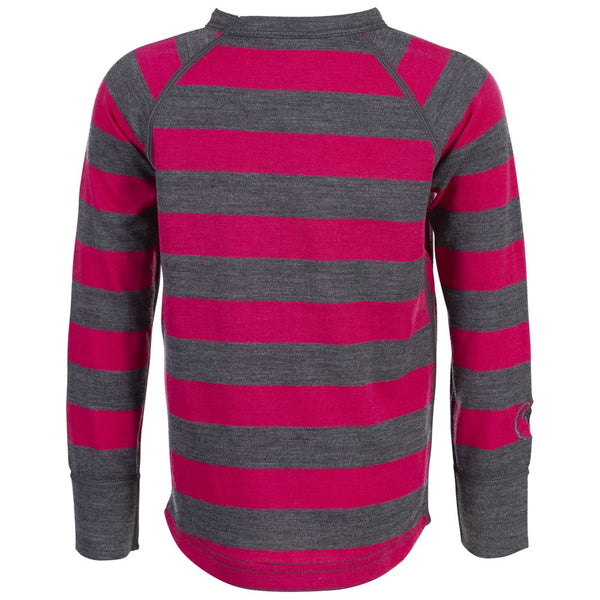 Isobaa Kids Merino Blend 200 Long Sleeve Crew (Stripe Smoke/Fuchsia)