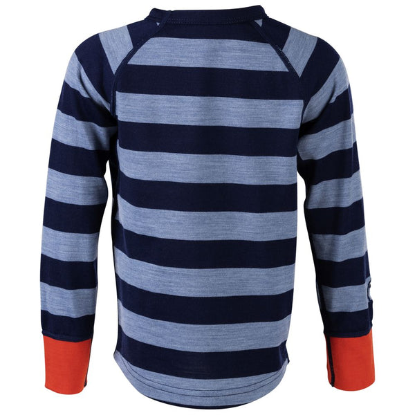 Isobaa Kids Merino Blend 200 Long Sleeve Crew (Stripey Navy/Sky)