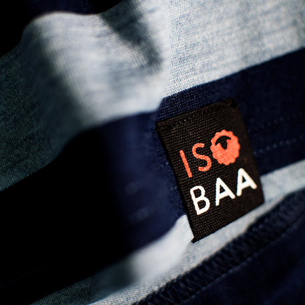 Isobaa Kids Merino Blend 200 Long Sleeve Crew (Stripey Navy/Sky)