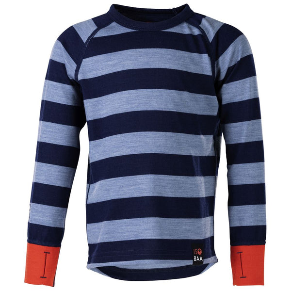 isobaa Kids Merino Blend 200 Long Sleeve Crew (Stripey Navy/Sky)
