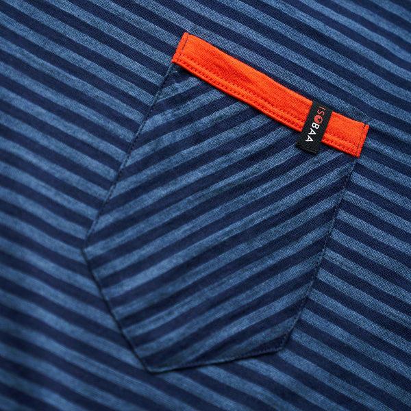 Isobaa Mens Merino 150 Pocket Tee (Mini Stripe Navy/Denim)