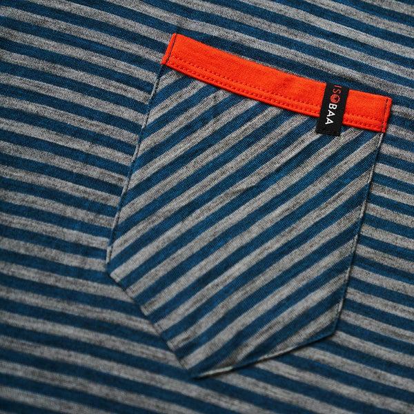 Isobaa Mens Merino 150 Pocket Tee (Mini Stripe Petrol/Charcoal)