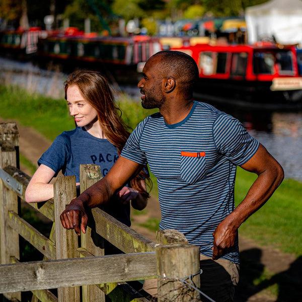 isobaa Mens Merino 150 Pocket Tee (Mini Stripe Petrol/Charcoal)