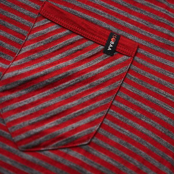 Isobaa Mens Merino 150 Pocket Tee (Mini Stripe Red/Smoke)