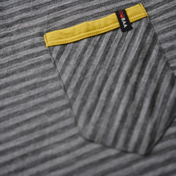 Isobaa Mens Merino 150 Pocket Tee (Mini Stripe Smoke/Charcoal)