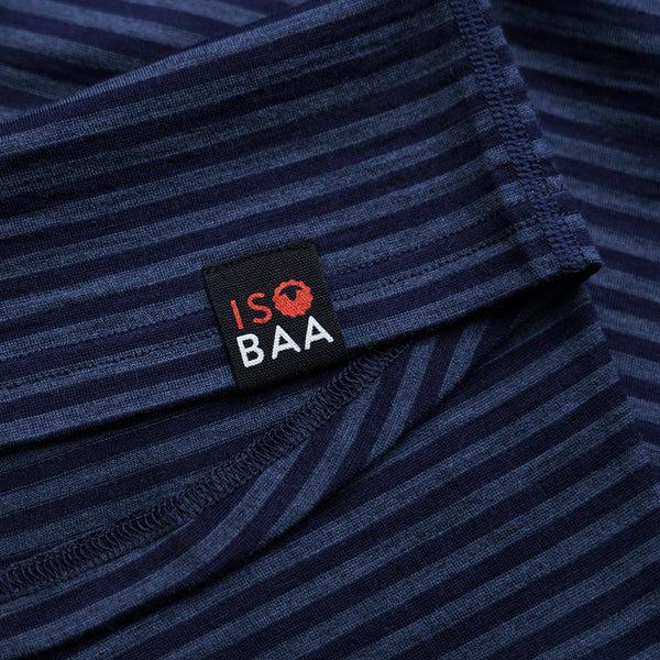 Isobaa Mens Merino 150 Short Sleeve Crew (Stripe Navy/Denim)