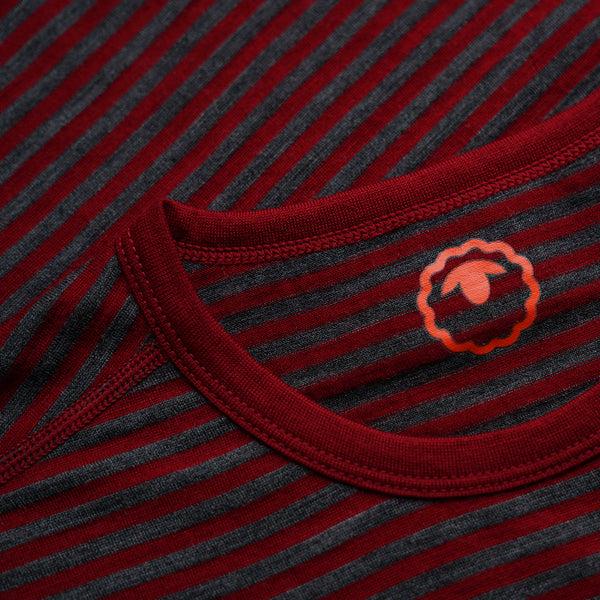 Isobaa Mens Merino 150 Short Sleeve Crew (Stripe Red/Smoke)