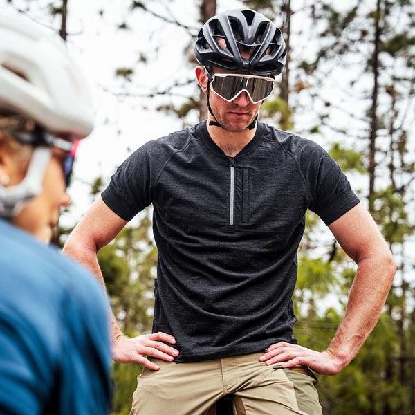 Isobaa Mens Merino 160 SS Cycle Zip Top (Black Melange)