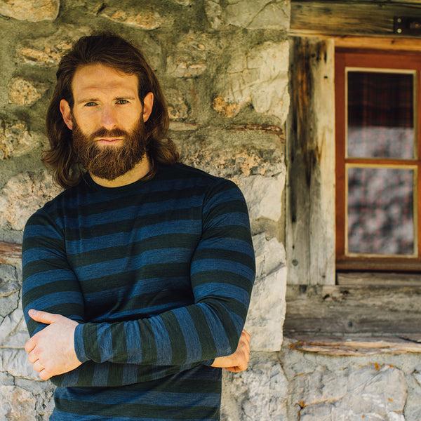 Isobaa Mens Merino 180 Long Sleeve Crew (Forest/Denim)