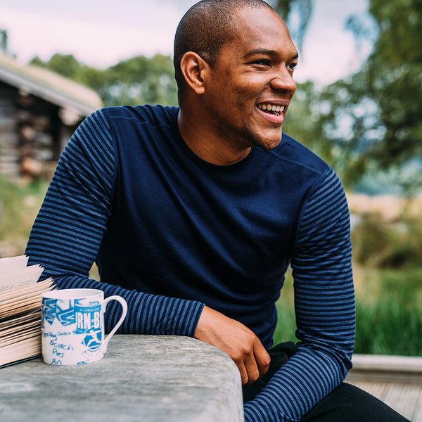 isobaa Mens Merino 180 Long Sleeve Crew (Stripe Navy/Denim)