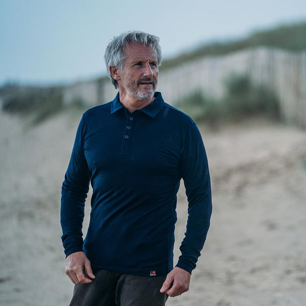 isobaa Mens Merino 200 Long Sleeve Polo Shirt (Navy/Denim)