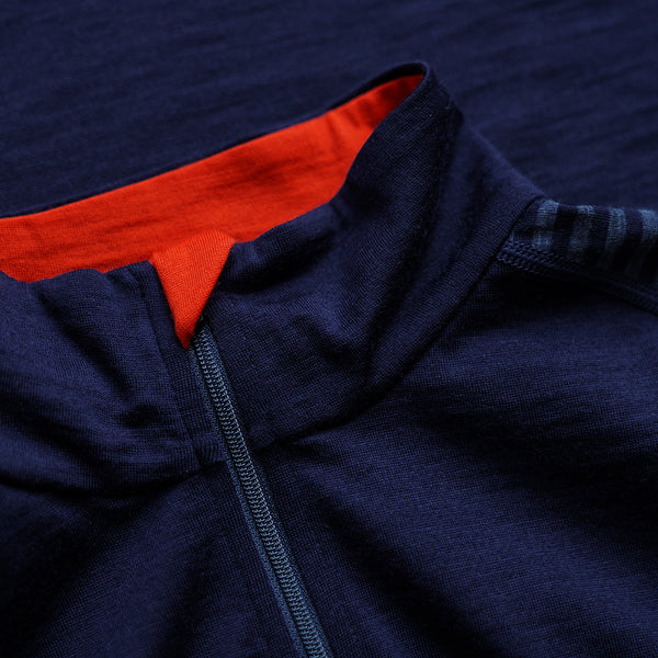 Isobaa Mens Merino 200 Long Sleeve Zip Neck (Stripe Navy/Denim)