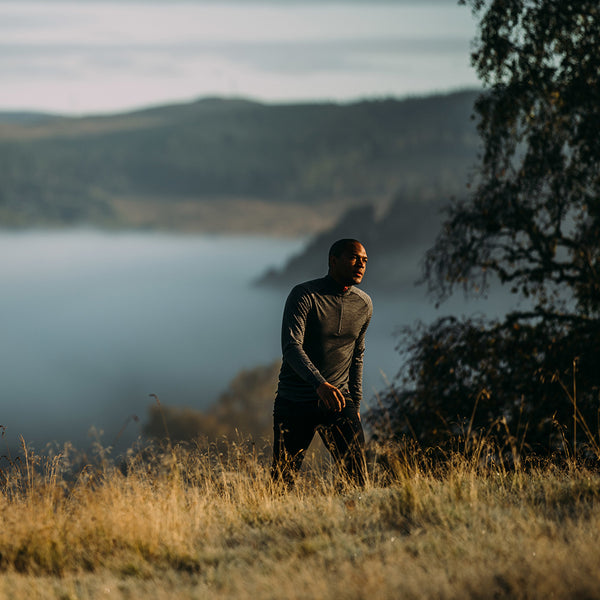 Isobaa Mens Merino 200 Long Sleeve Zip Neck (Stripe Smoke/Charcoal)