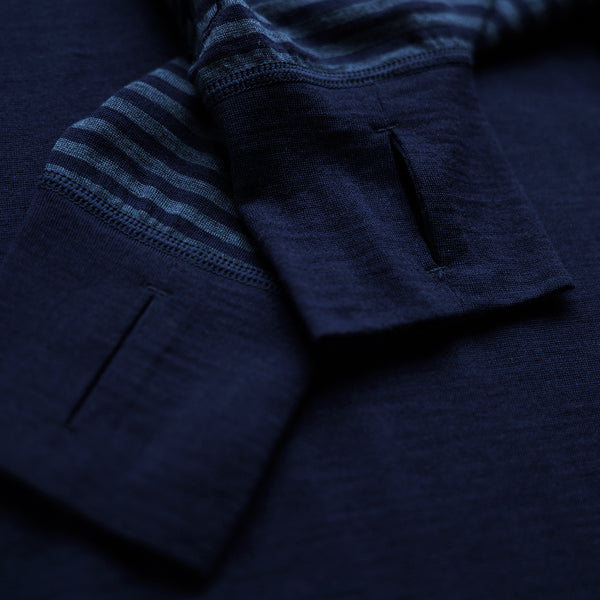 Isobaa Mens Merino 200 Zip Neck Hoodie (Stripe Navy/Denim)