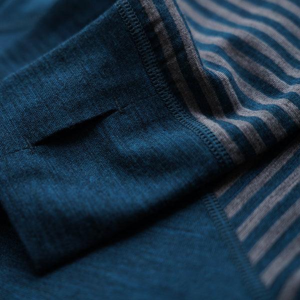 Isobaa Mens Merino 200 Zip Neck Hoodie (Stripe Petrol/Charcoal)