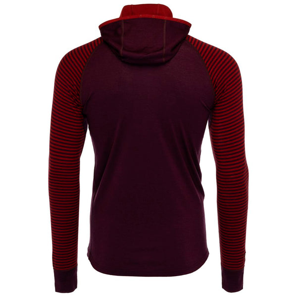 Isobaa Mens Merino 200 Zip Neck Hoodie (Stripe Wine/Red)