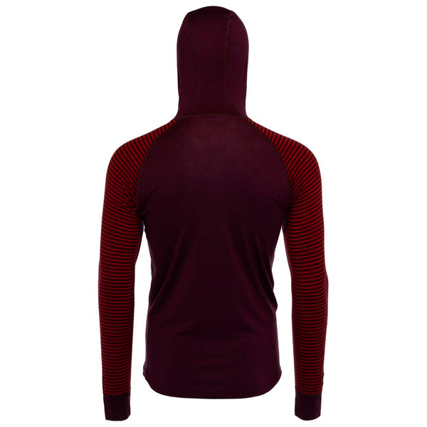 Isobaa Mens Merino 200 Zip Neck Hoodie (Stripe Wine/Red)