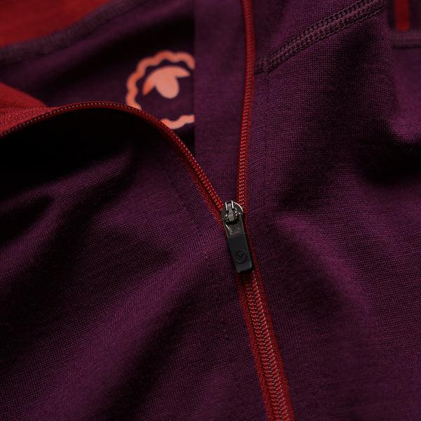 Isobaa Mens Merino 200 Zip Neck Hoodie (Stripe Wine/Red)