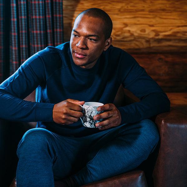 Isobaa Mens Merino 260 Lounge Cuffed Joggers (Denim/Navy)