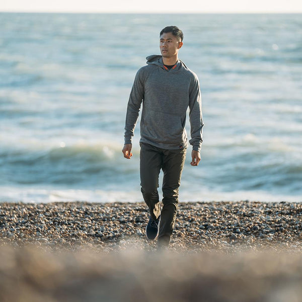 Isobaa Mens Merino 260 Lounge Hoodie (Charcoal/Orange)