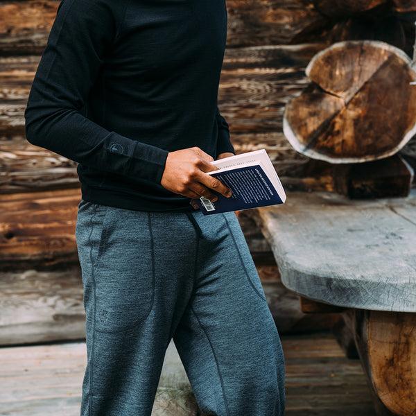 Isobaa Mens Merino 260 Lounge Loose Joggers (Smoke/Black)