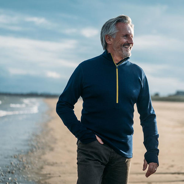 Isobaa Mens Merino 320 Long Sleeve Half Zip (Navy/Lime)